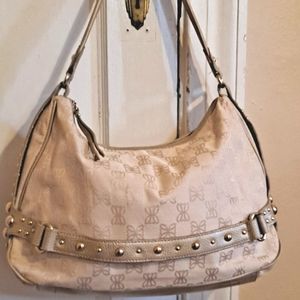 Pritzi shoulder bag canvas, vegan leather and gold studs